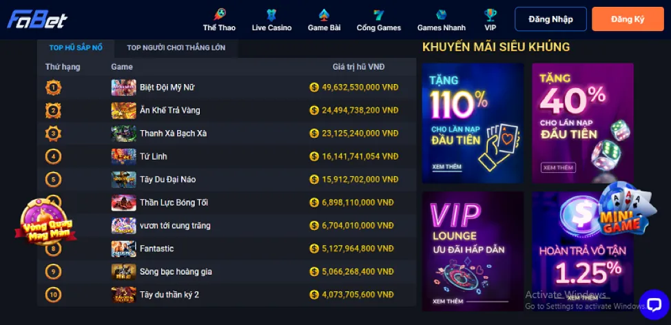 Thưởng nạp tiền VIP 33winn